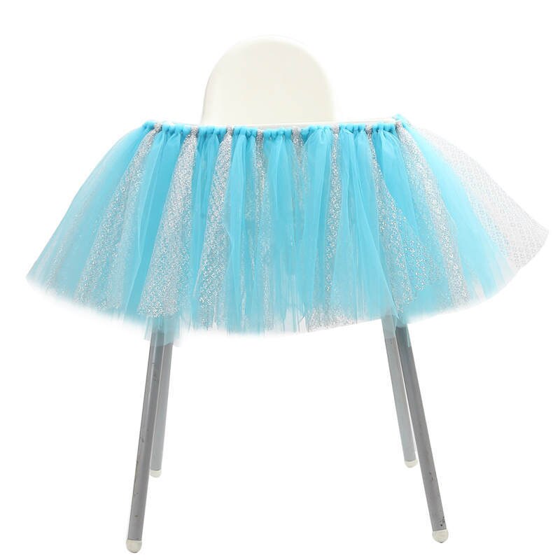 Handgemaakte Pluizige Hoge Stoel Tutu Rok Baby Eerste Tweede Verjaardagsfeestje Meisjes Sequin Patchwork Tule Rokken Taart Smash Tutu DQ02: Blue-silver / 24M