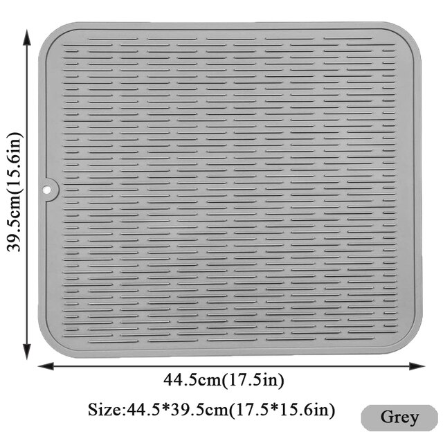 EPASUN 51x41cm Large Kitchen Dish Drying Mat Water Filter Silicone Drain Cushion Pad Countertop Fast Drying Mat Dishes Placemat: Lagre Mat Grey