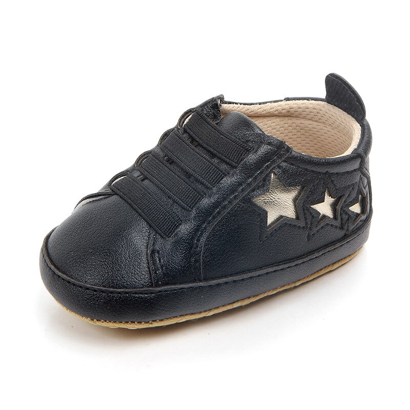 Triursus All Seasons 0-18 meses Zapatos casuales de bebé de cuero PU pentagrama recién nacido niños niñas zapatillas: black / insole 13cm