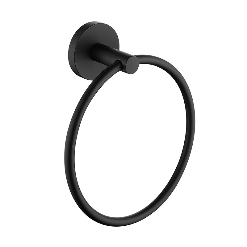 Mat sort håndklædeholder badeværelse kroge hardware sæt håndklæde bar sæbe opvask håndklæde ring toilet børste papir holder badeværelse tilbehør: Håndklæde ring