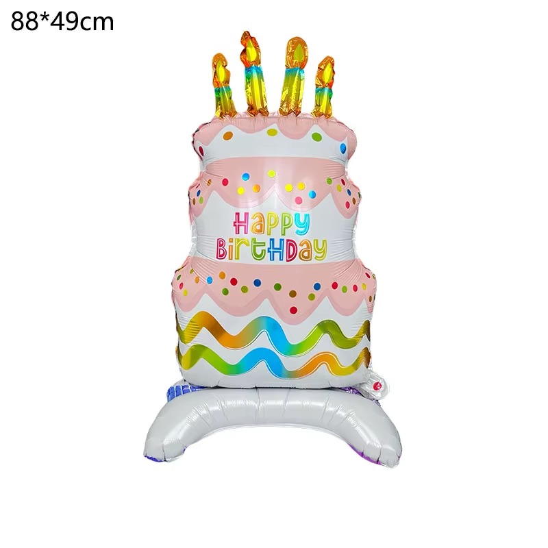Globo de pastel de cumpleaños con Base, globo de aluminio de pie, bonito globo de pastel, suministros de decoración para de cumpleaños para niños y niñas, Baby Shower: LASER