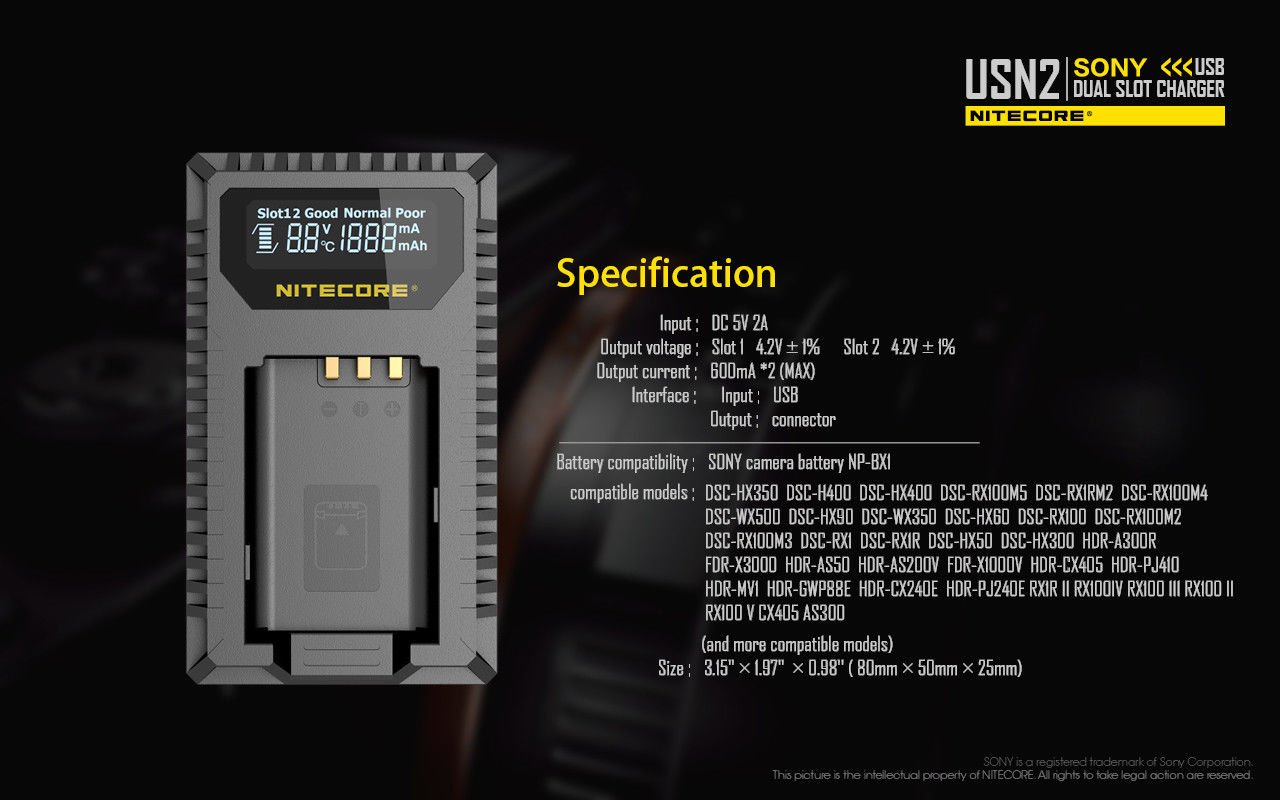 Nitecore usn2 usb duplo slot de viagem lcd carregador da câmera para sony NP-BX1 baterias compatíveis DSC-HX350 DSC-H400 DSC-HX400 DSC-HX90