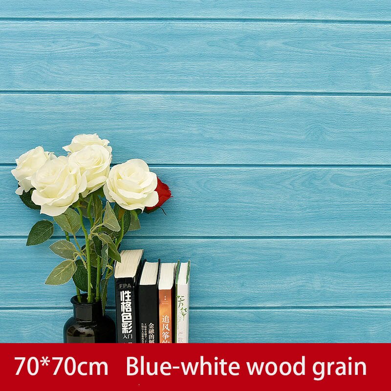 3D Wooden Wall Sticker Living Room Home Decor PE Foam Waterproof Wall Covering Wallpaper For TV Background Kids Room Stickers: Blue-white