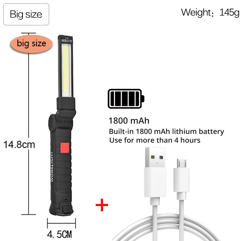 Verlichting Oplaadbare Led Zaklamp Lantaarn Inspectie Lamp Spotlight Super Bright Torch Camping Licht Cob Led Lamp: big size