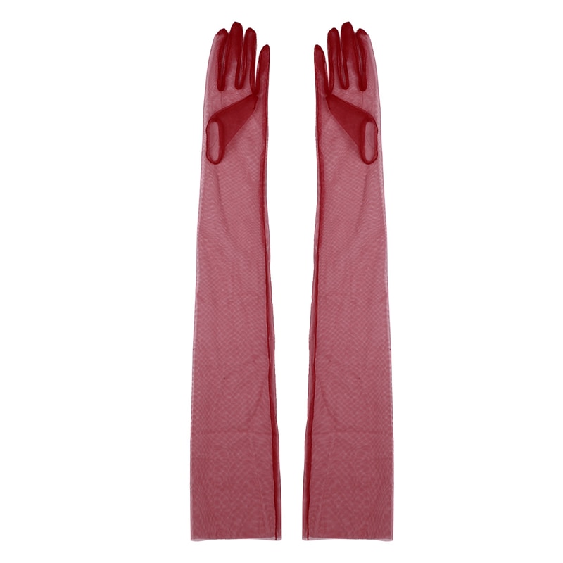 Luvas de tule transparente ultra-finas, luvas ultra longas cotovelo, acessório para tirar foto, dia das bruxas, moda feminina