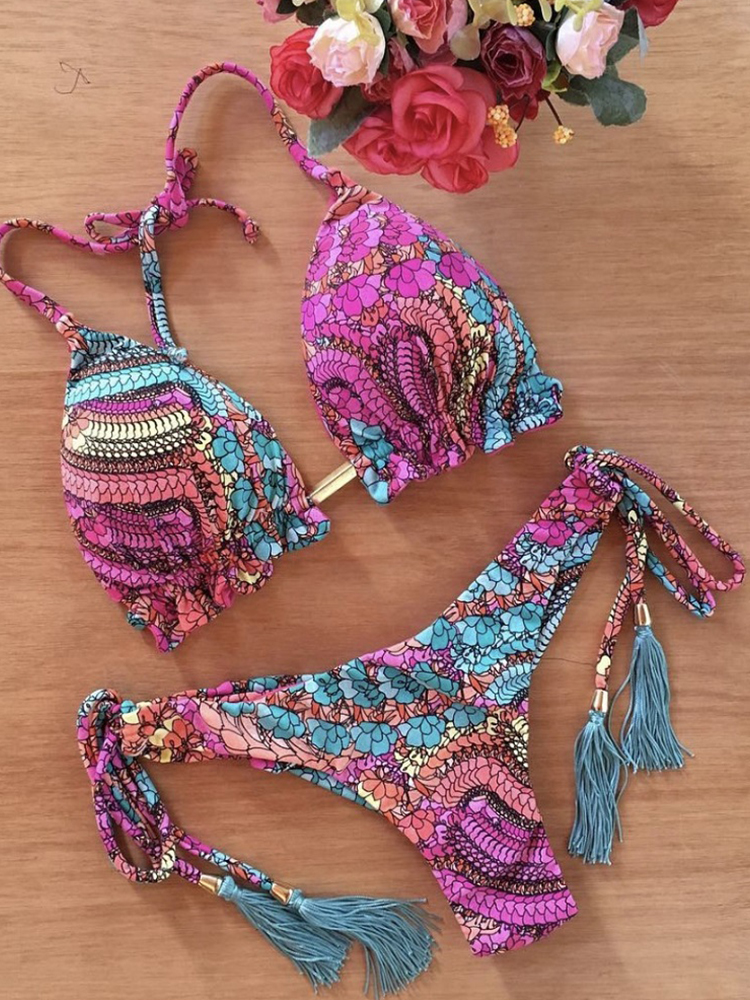 2022 Sexy Bikini Bloemenprint Badmode String Bikini Set Push Up Badpak Bikini Vrouwen Biquini Strand Badpak Vrouwen