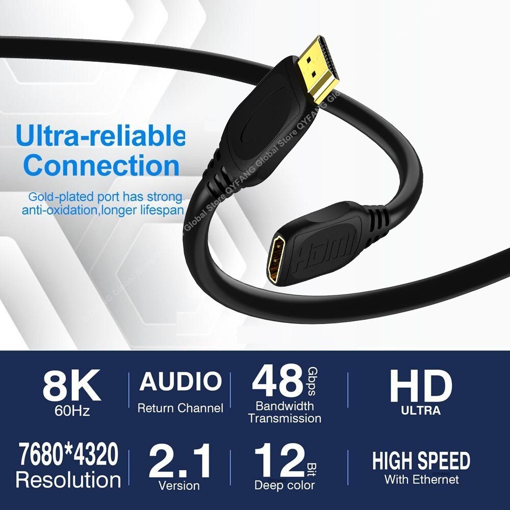 Przedłużacz zgodny z HDMI 8K Kabel zgodny z HDMI 2.1 Kabel męski na żeński do przełącznika HDTV PS4 Przedłużacz kompatybilny z HDMI