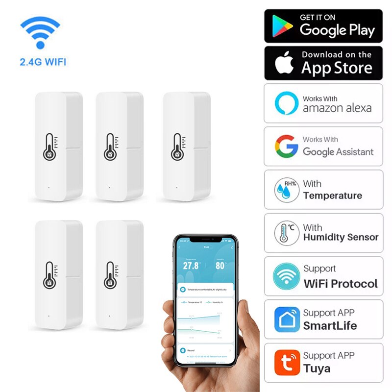 Wifi Tuya Smart Temperature And Humidity Sensor With Buzzer Alarm Home Indoor Thermometer Voice Control For Alexa Google Home