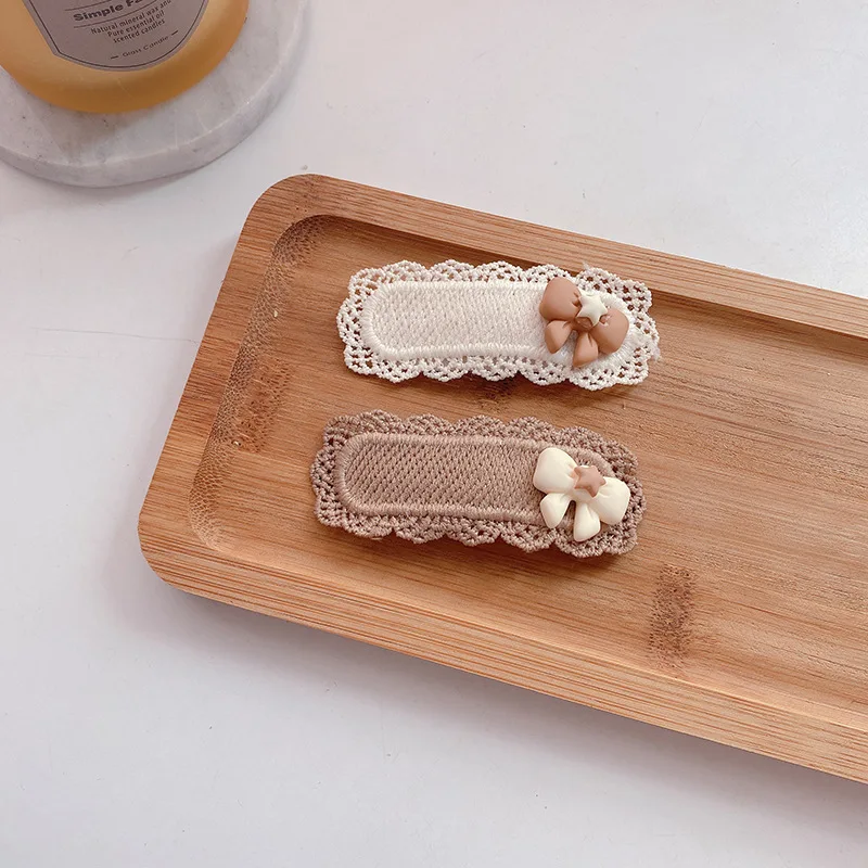 Schattige kinderen haarspeldjes kant beer strikken meisjes hoofdbanden vrouwen haarspelden mooie cartoon beer kind haarspeld baby haaraccessoires: YELLOW