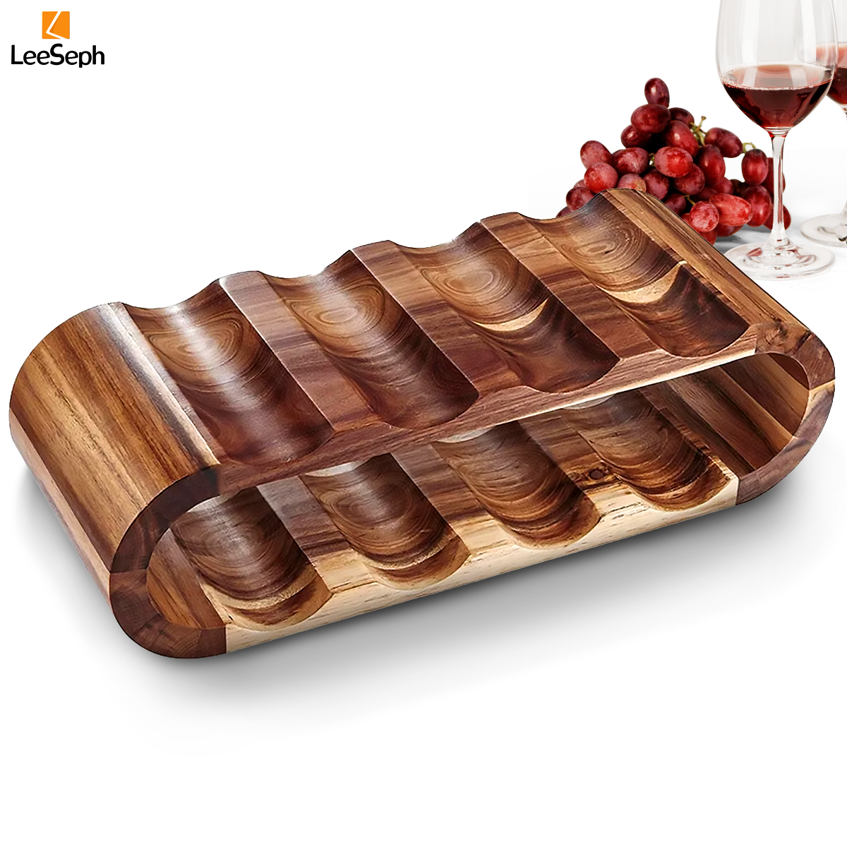 Leeseph Weinregal aus Holz, 2-stufiges Weinregal für 8 Flaschen, freistehende Weinaufbewahrung, Weinregal-Organizer, Weinflaschenhalter