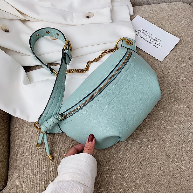 Women Waist Packs Leather Fanny Letter Belt Bags Shoulder Wild Messenger Chest Crossbody Bag Pouch: Green