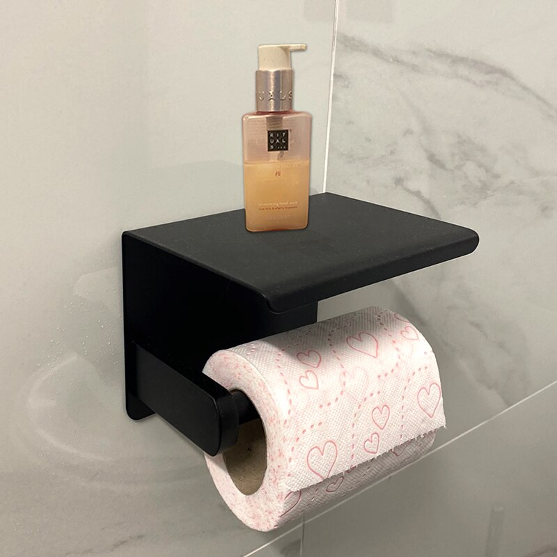 Stainless Steel Toilet Paper Holder Bathroom Wall Mount WC Paper Phone Holder Shelf Towel Roll Shelf Tissue Towel Dispenser: style E black