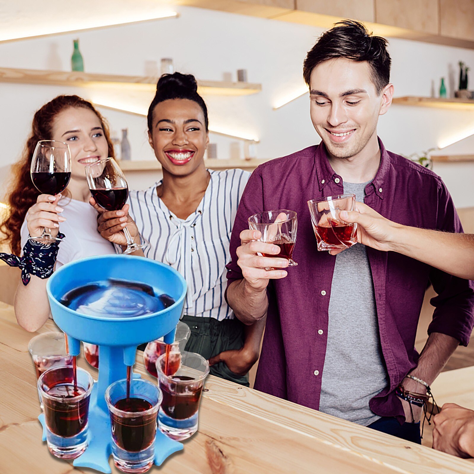 6-Shot Glass Dispenser Holder Wine Whisky Beer Dispenser Rack Bar Accessory Drinking Party Games Glass Dispenser Drinking Tools