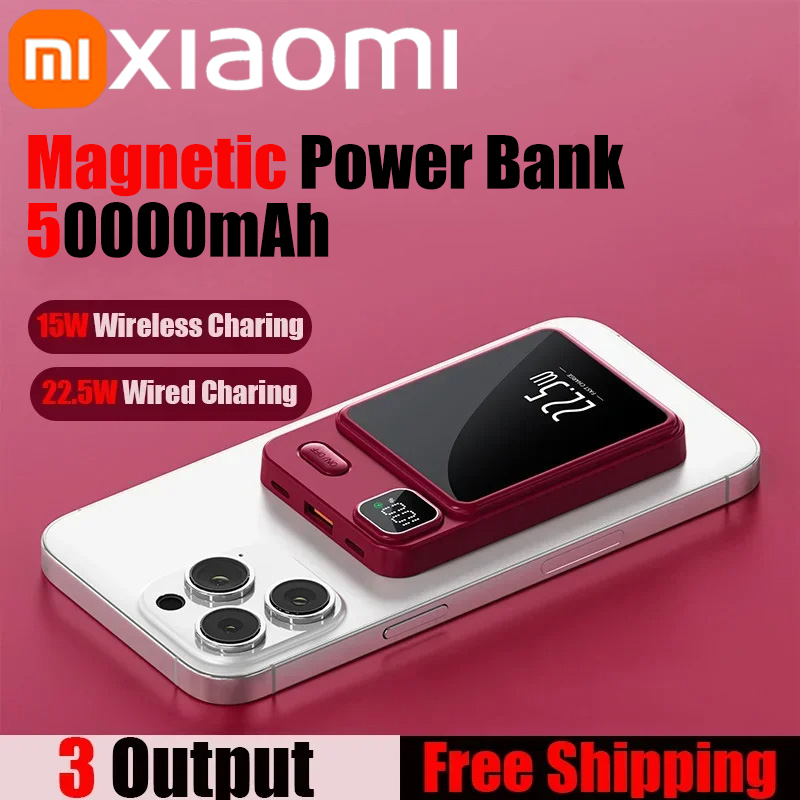 Xiaomi 50000mAh Magnetic Wireless Charger Power Bank Magsafe External Battery Super Fast Charging PowerBank For iPhone 15 16