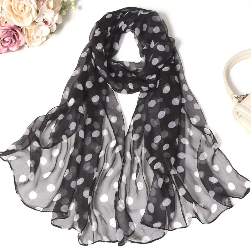 Foulard en mousseline de soie georgette à pois pour femme, long châle bandana, fin, pour l'été: 5