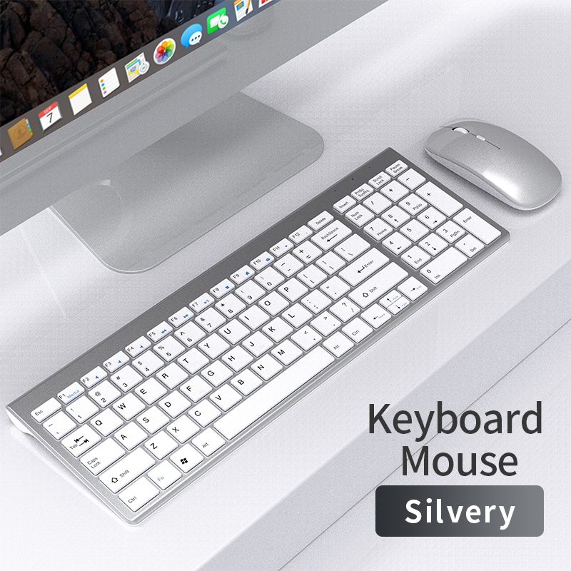Bluetooth 5.0 & 2.4G Draadloos Toetsenbord en Muis Combo Mini Multimedia Toetsenbord Muis Set voor Laptop PC TV iPad Macbook Android: Pewter