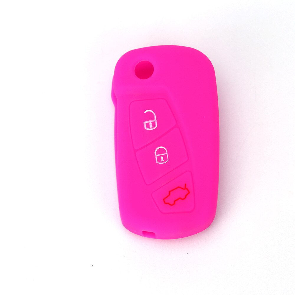 3 Buttons Silicone Car Key Case for Ford KA MK2 Aftermarket Folding Keychain Holder Remote Control Fob Protector Cover: Rose red