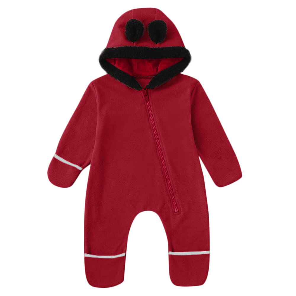 Baby Peuter Baby Meisjes Jongens Cartoon Oren Hoodie Romper Zip Kleding Jumpsuit Warm Houden Schattige Pasgeboren Winter Warmer Kids Romper