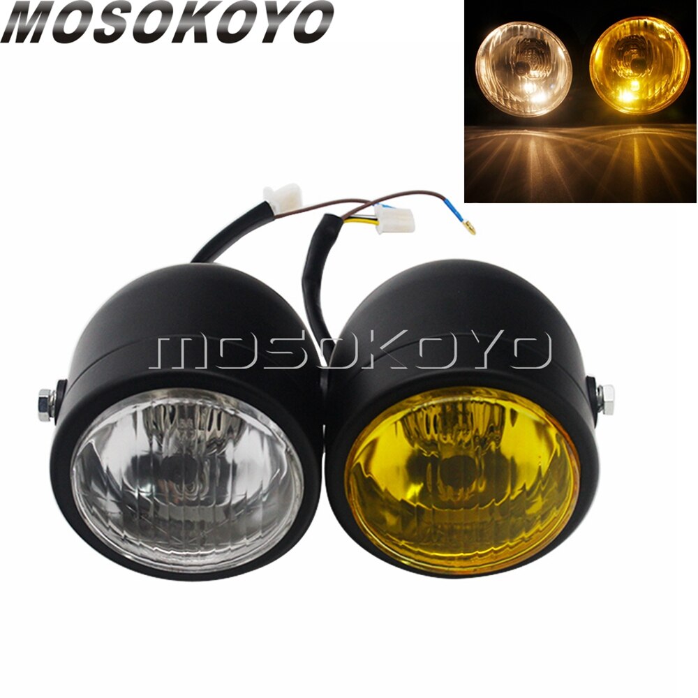 Motorcycle Twin Round Dominator Headlight 3.5" Double Dual Lamp Front Headlamp for Harley Cafe Racer Old School Chopper Bobber