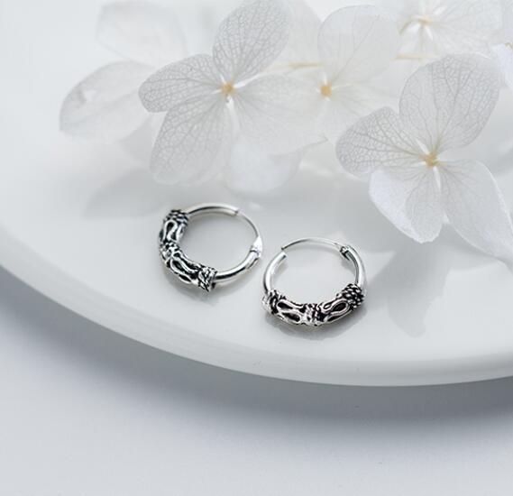 MloveAcc 100% 925 solide en argent Sterling Vintage fleur motif cerceau boucles d'oreilles pour les femmes Piercing boucles d'oreilles bijoux