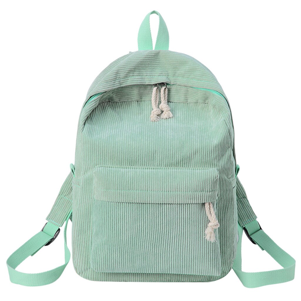 # H30 mochila escolar feminina, mochila veludo com zíper sólido, estilo coreano, para estudantes: Green