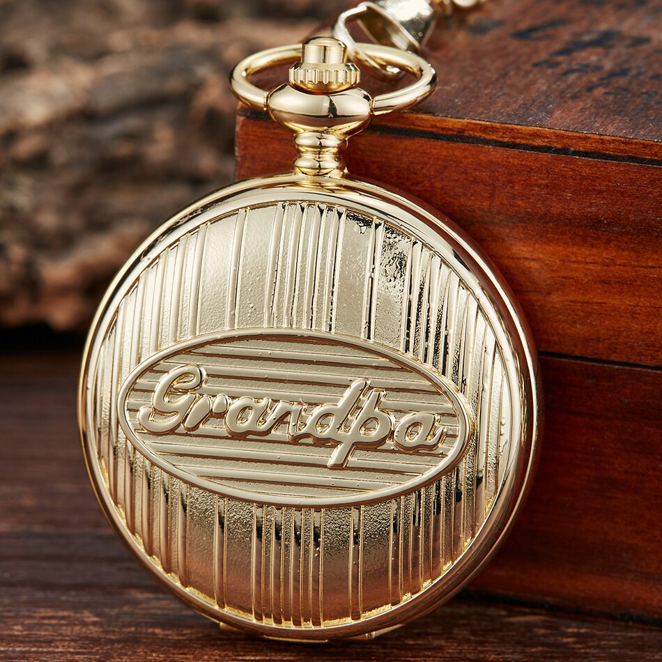 Opa gegraveerd quartz zakhorloge lichtgevend vintage zilveren gouden fob ketting heren opa's beste klok relogio de bolso