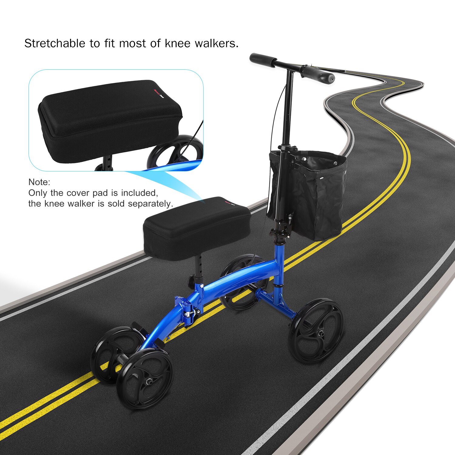 Knæ scooter pude tykt og elastisk betræk blødt knæ walker pude erstatning for voksne knæ/ankel/fod skader operation