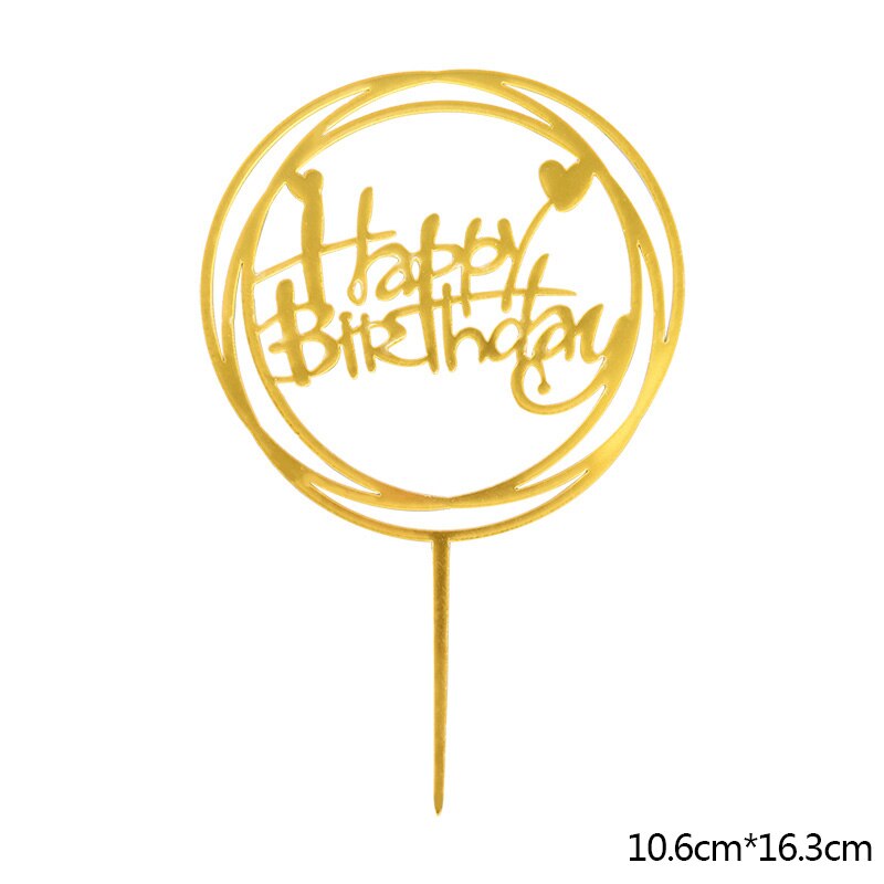 Blume Acryl Kuchen Topper Glücklich Geburtstag Gold Brief Cupcake Topper Für Baby Dusche Kinder 1st Geburtstag Party Kuchen Dessert Decor: B01-1Pc