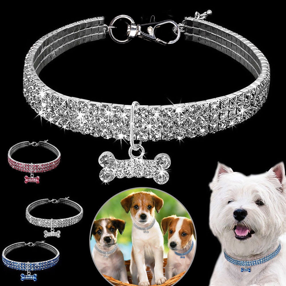 1 stk diamant kæledyr hundehalsbånd glitter skinnende justerbar ensfarvet rhinestone pet choker enkel hvalp