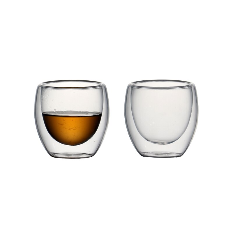 Set van 80ml dubbelwandige geïsoleerde glazen koffiekopjes voor het drinken van theekopjes, starbucks-kopjes en espressokopjes.