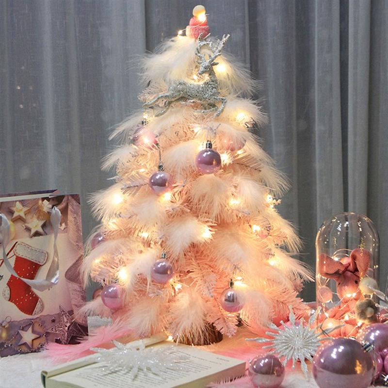 Kerst Versiering Desktop Xmas Tree Gevederde Decoratieve Boom (Roze)
