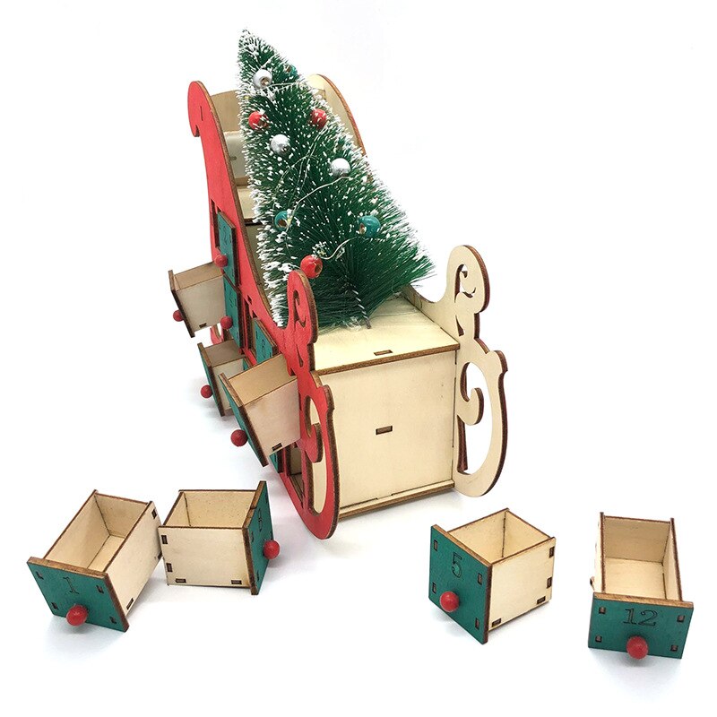 Wooden Advent Calendar Countdown Christmas Party Decor 24 Drawers Christmas LED Light up Decoration Box Advent Calendars
