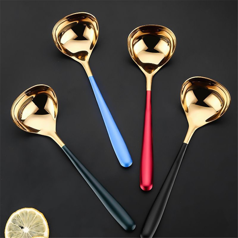 Long Handle Stainless Steel Spoon Dessert Rice Soup Spoon Teaspoon Cooking Spoons Kitchen Accessories Home Silverware Gadgets