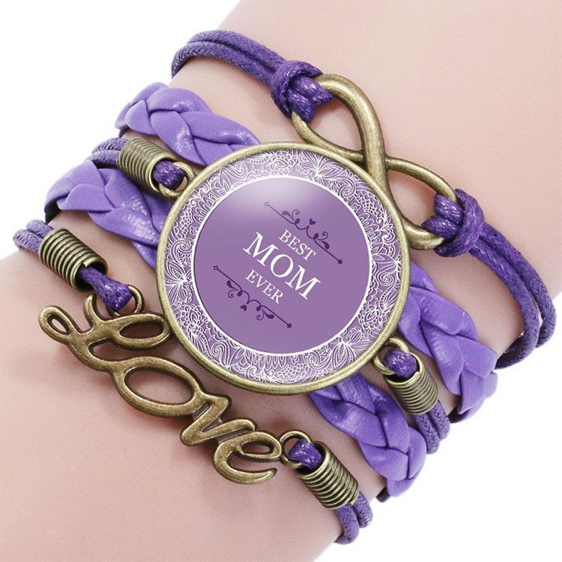 BEST MOM EVER bracelets For Women Letter Glass Cabochon Charm Braided Leather Rope Chains Bangle Mother Jewelry: 8