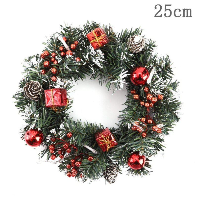 Artificial Pine Cones Berries And Flowers Tree Christmas Wreath Hanging Ornaments LED Flowers Door Decoration
