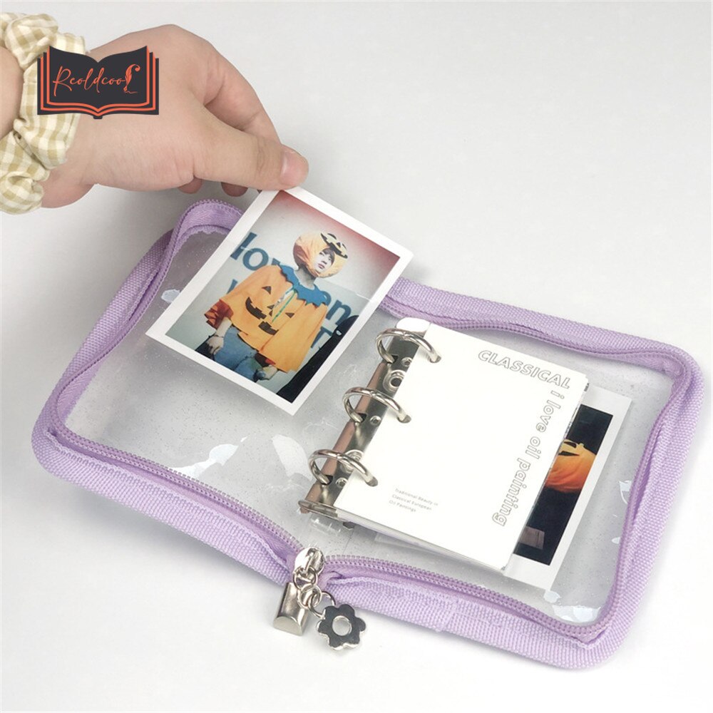 Transparent Loose Leaf Notebook Cover Binder Ring Hand Book Glitter Zipper 3 Holes DIY Binder Journal Agenda Planner