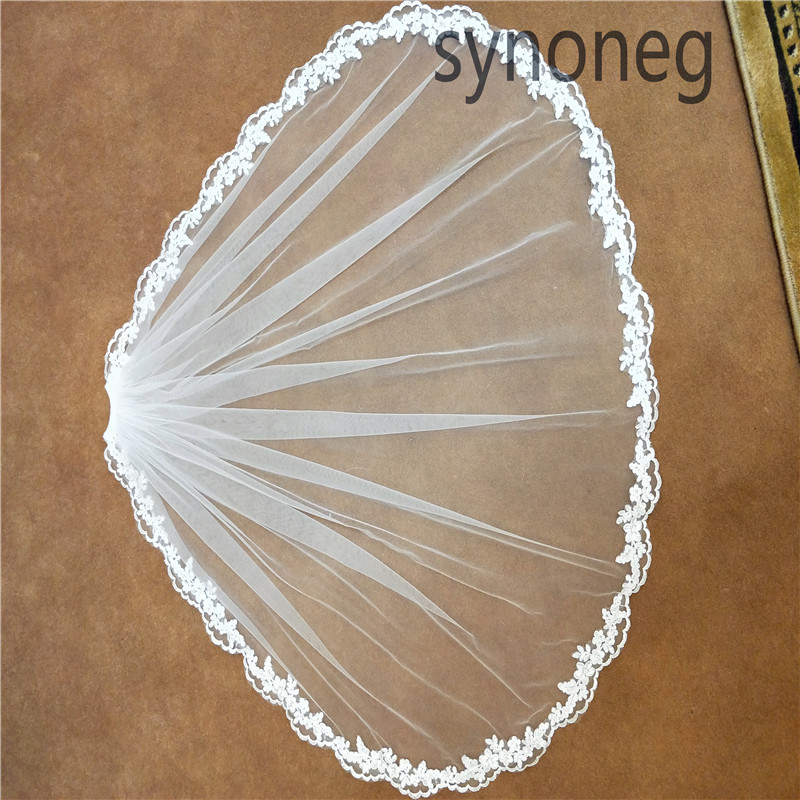 Real Photo 3m.4m.5m One Layer Wedding Veil With Comb White Lace Edge Bridal Veils Ivory Appliqued Cathedral Wedding Veil