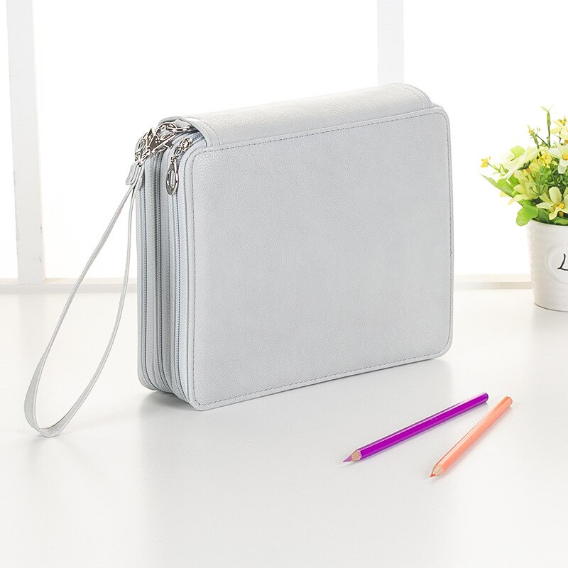 Stort 120 hullers skolepenalhus til pige straffetaske sød kawaii penalhus stor kapacitet patronæske opbevaring brevpapirsæt: Grå