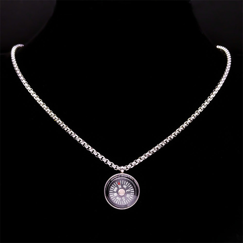Collana con ciondolo bussola alla moda per donna/uomo collane colore argento in acciaio inossidabile regali di natale gioielli colar feminino