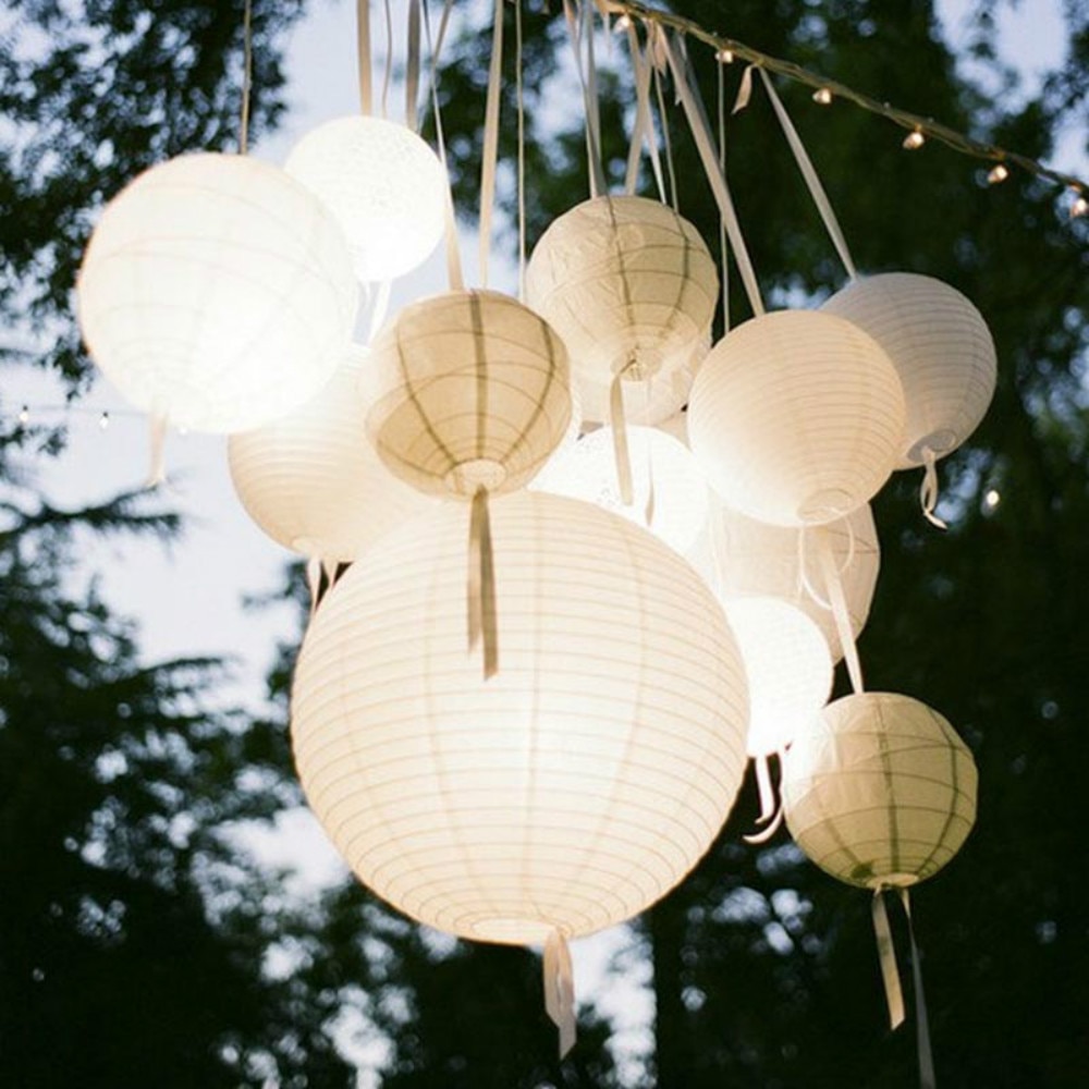 1 stk størrelse (4 tommer tommer) hvide papir lanterner kinesisk papir kugle lampion bryllupsfest dekoration hængende papir kugle diy – Grandado