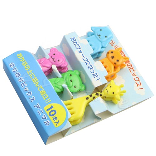 10 st mini kawaii djur gård tecknad gaffel frukt tandpetare tecken bento luncher: D16037
