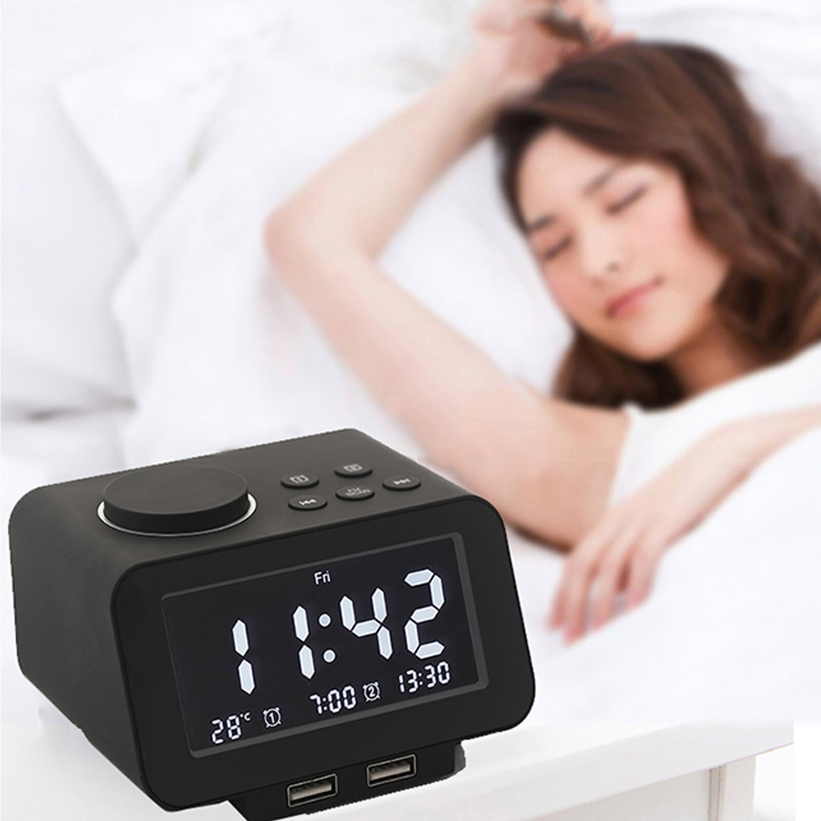 Alarm Clock Radio FM Radio Dual USB Port for Charging Temperature Display Clock Radio radio alarm clock