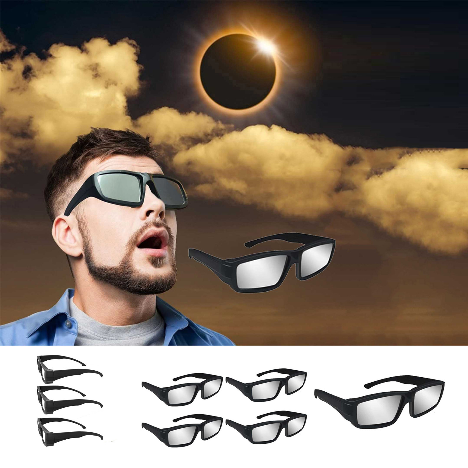 Solar Eclipse Glasses AAS Approved , ISO 12312-2 Certified, 1/2/3/5 Pack Durable Plastic Eclipse Glasses for Direct Sun