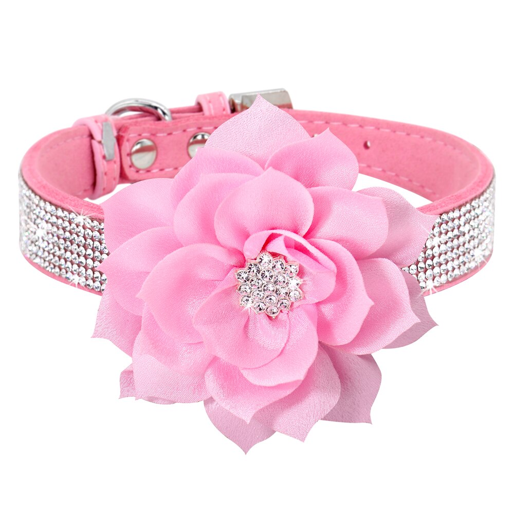 Bling Strass Halsband Met Bloem Accessoire Zachte Suède Kat Puppy Halsbanden Ketting Voor Small Medium Honden Katten: S / Rood