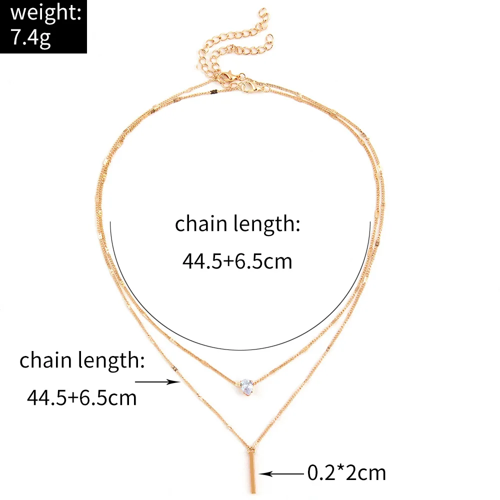 Collier multicouche pour femmes, pendentif goutte d'eau en cristal Simple, chaîne de couleur or argent, ras du cou, bijoux tendance