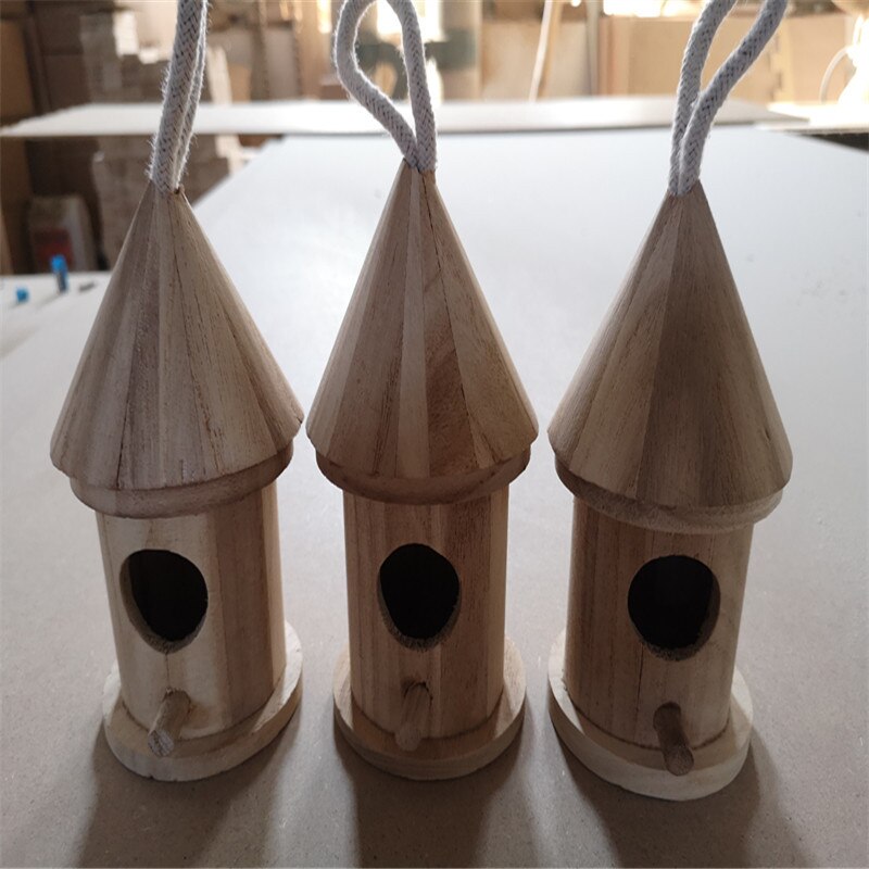 1pc Wood Birds Nest Box DIY Breeding Parrot Cockatiels Swallows Nest Outdoors Roof Wooden Bird House Hanging Decoration