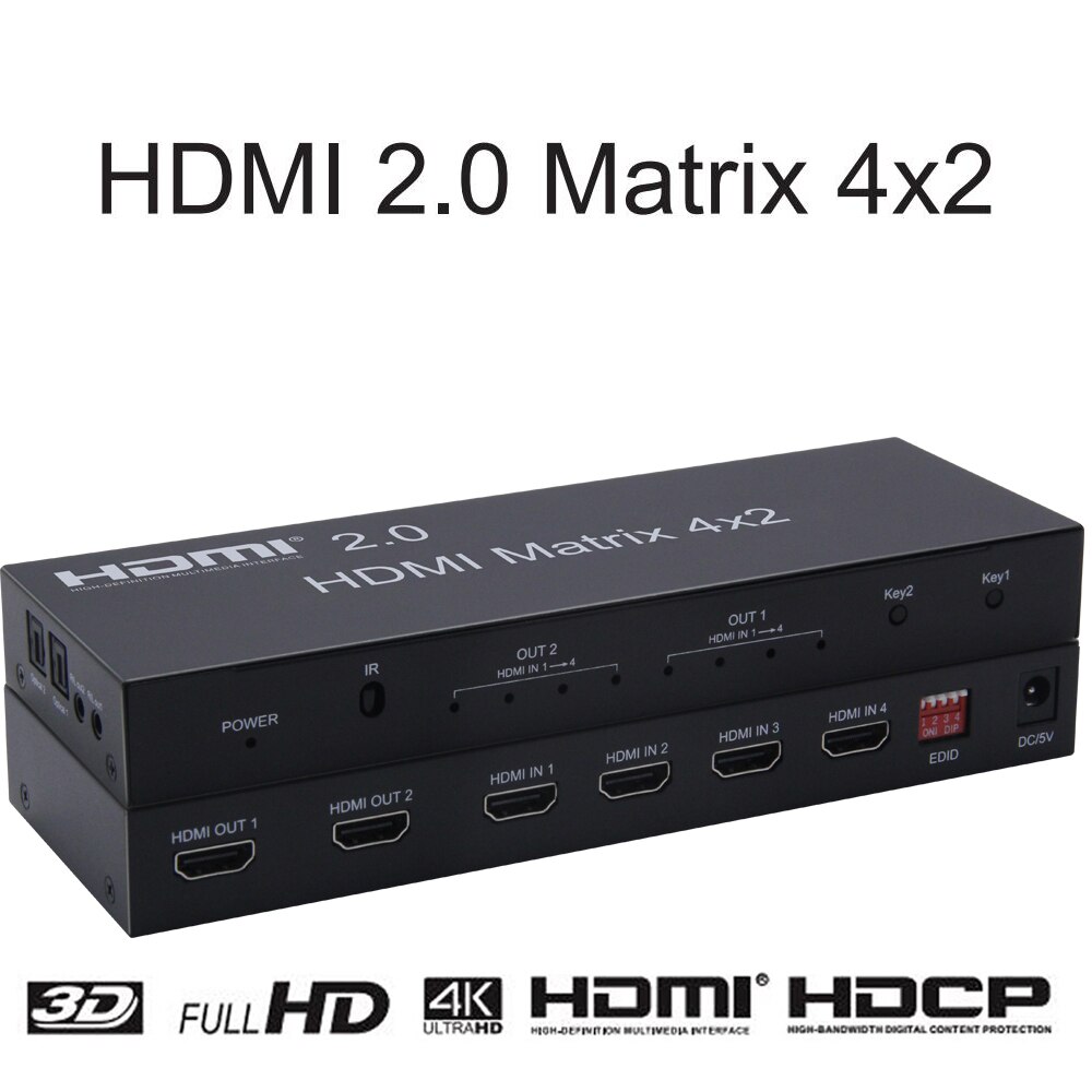 4k hdmi matrix switch 4 x 2 hdmi 2.0 matrix switch support 4k @ 60hz 3d -  fullhd 1080p support -4 input 2 output matrix switch