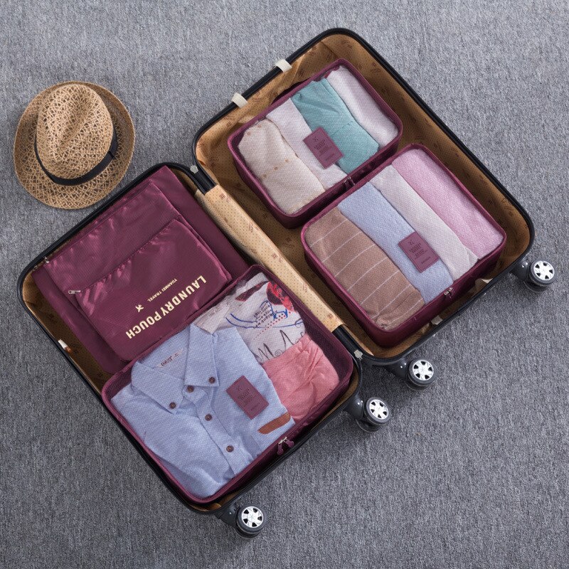 6 Stks/set Nylon Reistas Verpakking Cubes Set Travel Organizer Bagage Tassen Grote Capaciteit Carry Op Kleding Sorteren Bolsa De viaje