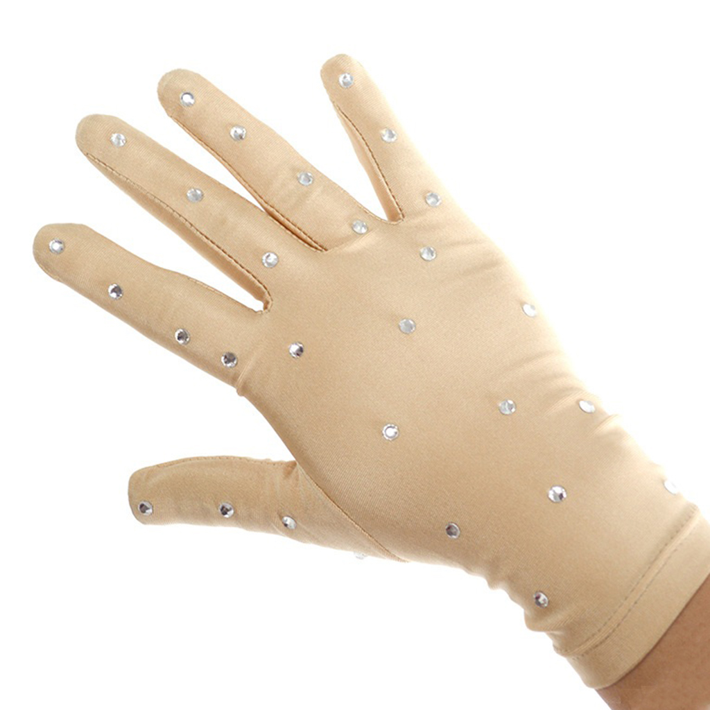 Elastische Meisjes Handschoenen Met Strass Voor Ijs Kunstschaatsen Concurrentie Tonen Prestaties