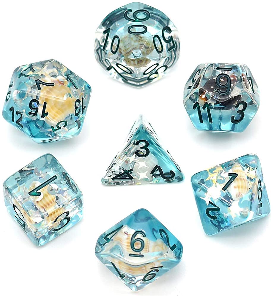 7Pcs/Set Conch DND Dice D&D Dice D4 D6 D8 D10 D% D12 D20 Polyhedral Games Dice Set for Table Games MTG RPG